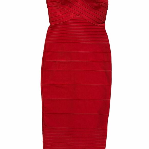 Donna Richardson Dresses & Skirts - Donna Richardson Red Strapless Dress with horizontal ribbed texture
